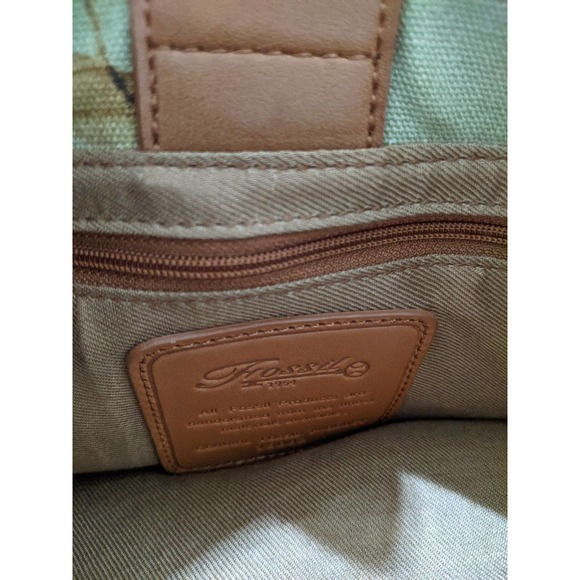 New Vintage Fossil Beach Print Shoulder Purse Bag Canvas Woven Rattan Detail - Picture 6 of 8